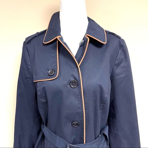 Talbots navy trench coat with suede trim. Size M/P - Picture 3 of 10